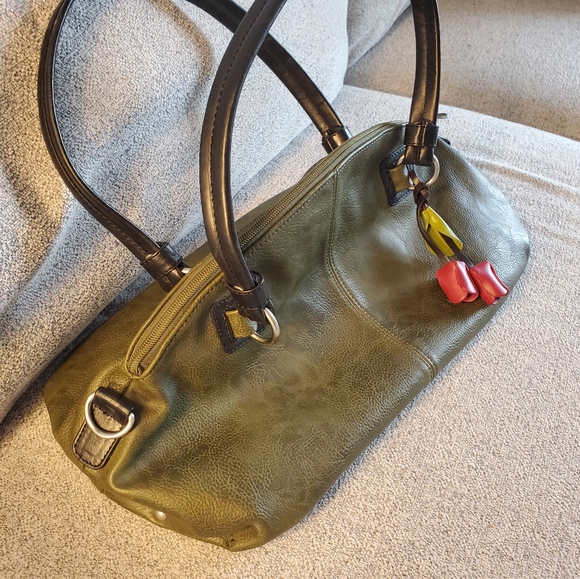 Green leather purse w/ roses - Picture 2 of 5